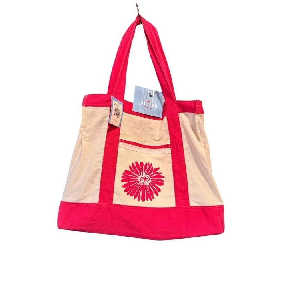 Jantzen Canvas Tote Bag With Pink Flower Design NWT